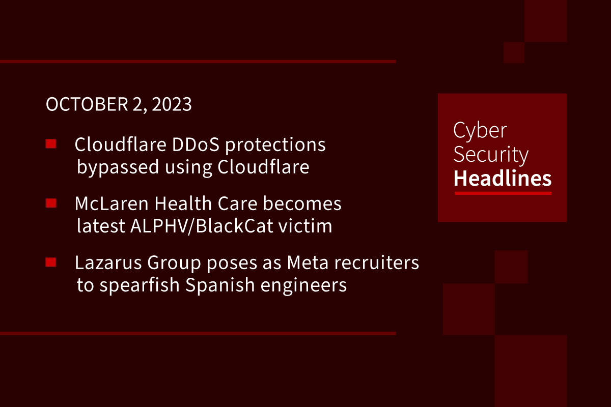 Cybersecurity News: Cloudflare’s protection bypass, ALPHV healthcare victim, Lazarus Meta recruiter