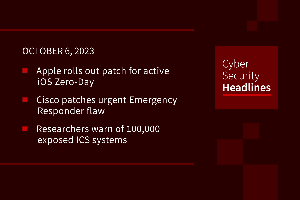 Cybersecurity News: Apple zero-day patch, Cisco 911 patch, ICS exposure warning